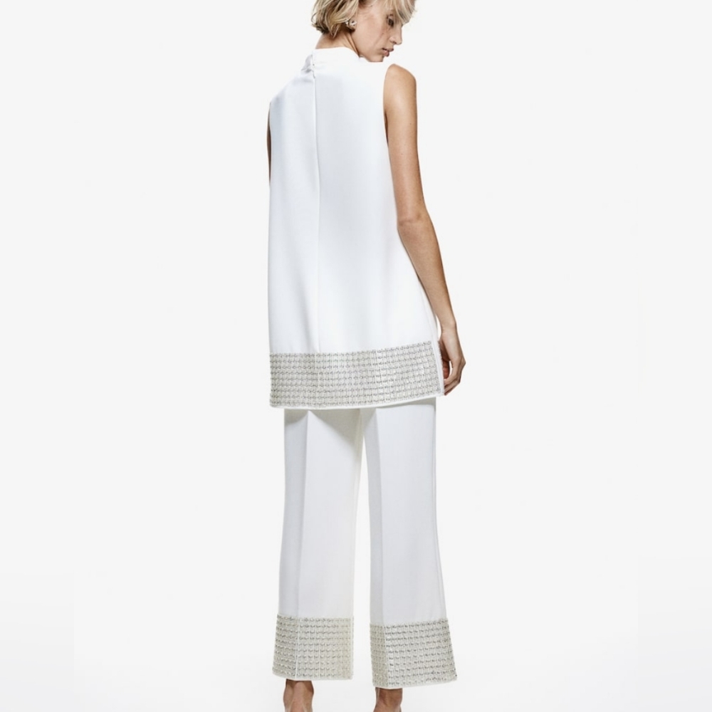 H&M Bead-embellished Pants white (PANTS ONLY). NWT. Top separately sold - Picture 3 of 16